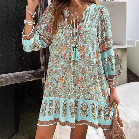 Robe midi bohème à fleurs Amelie Morin à col en V