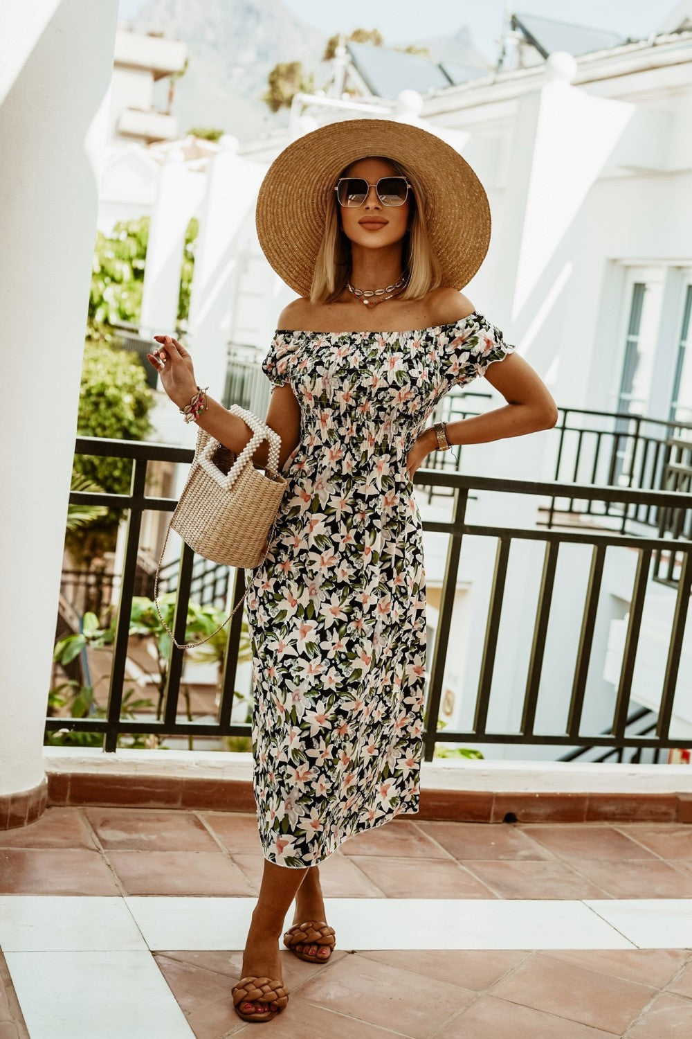 Robe d'été bohème à épaules dénudées Amelie Morin imprimée