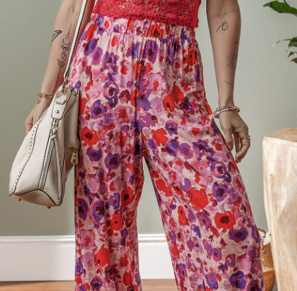 Pantalon taille haute à imprimé floral éclatant par Amélie Morin