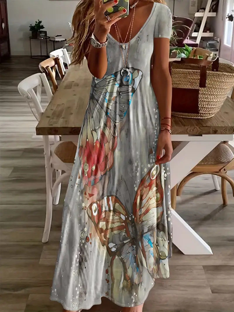 Robe longue Amelie Morin à imprimé papillon bohème
