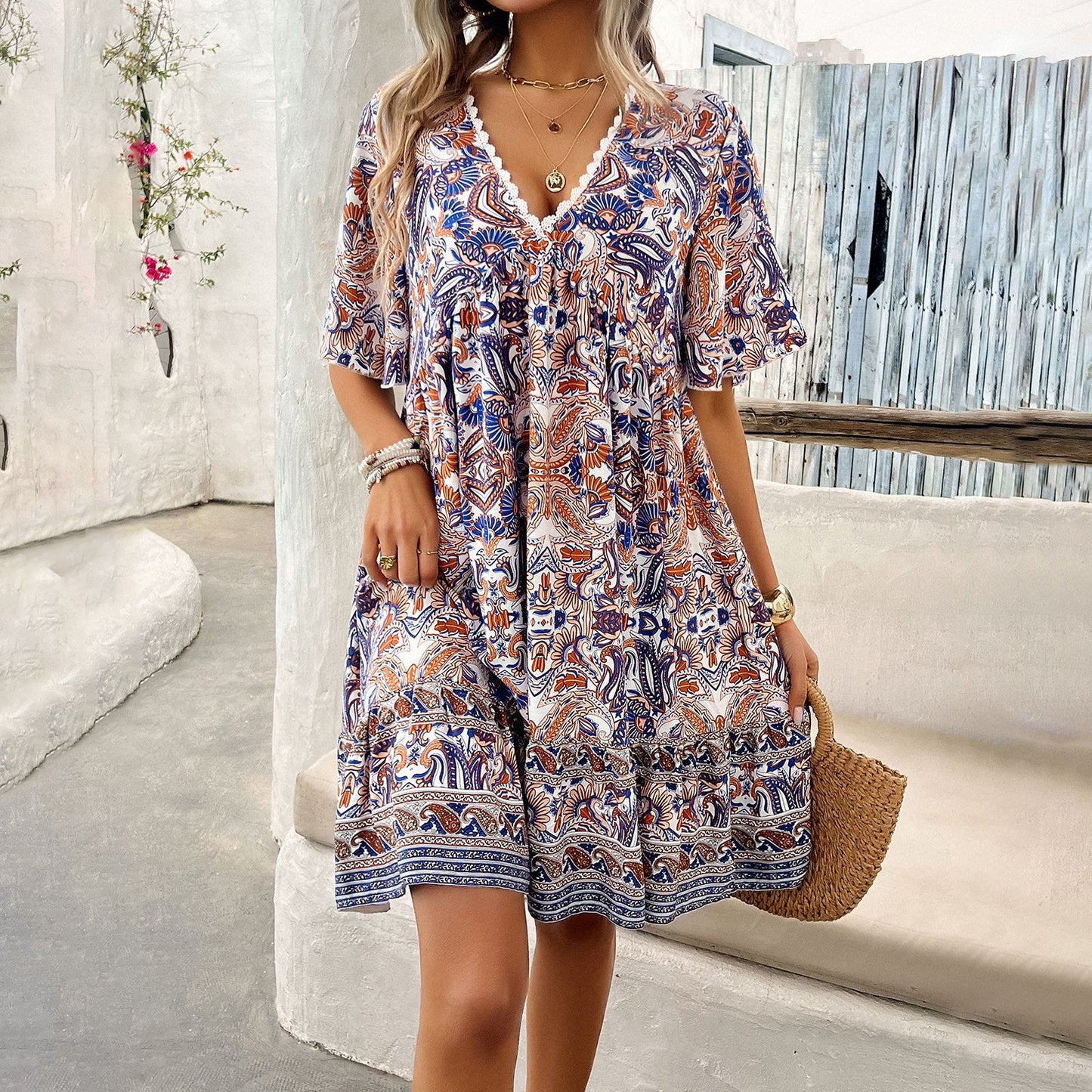 Robe bohème imprimée à col en V par Amélie Morin