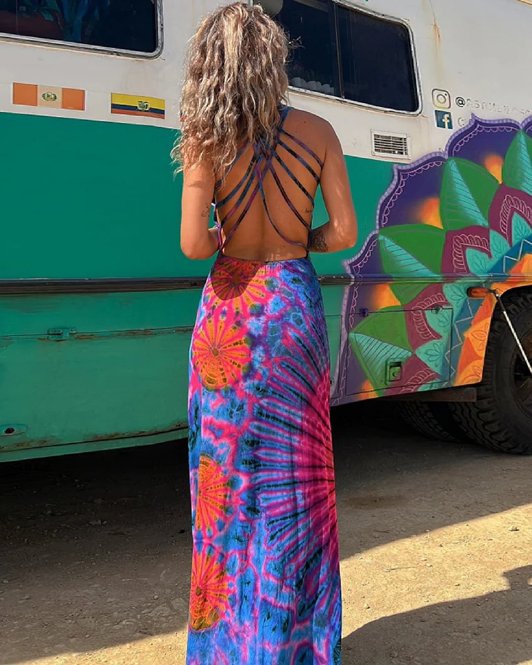 Robe maxi dos nu à motifs géométriques vibrants Amelie Morin