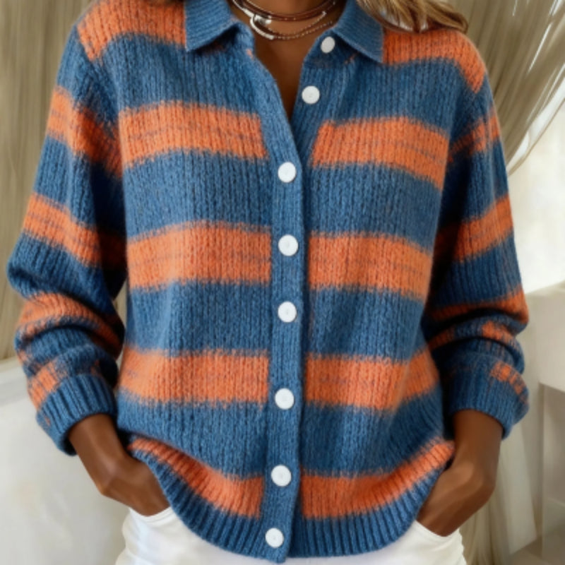 Cozy Stripe Cardigan Blouse by Elizabeth Ainsley