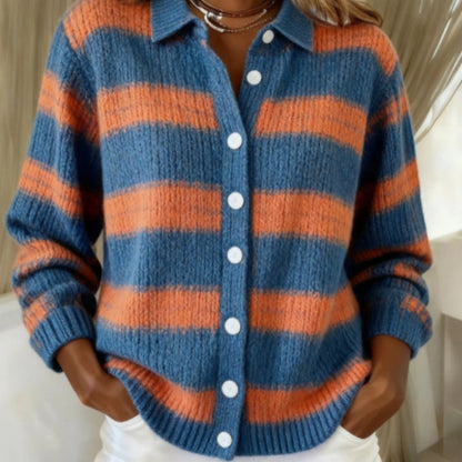 Cozy Stripe Cardigan Blouse by Elizabeth Ainsley