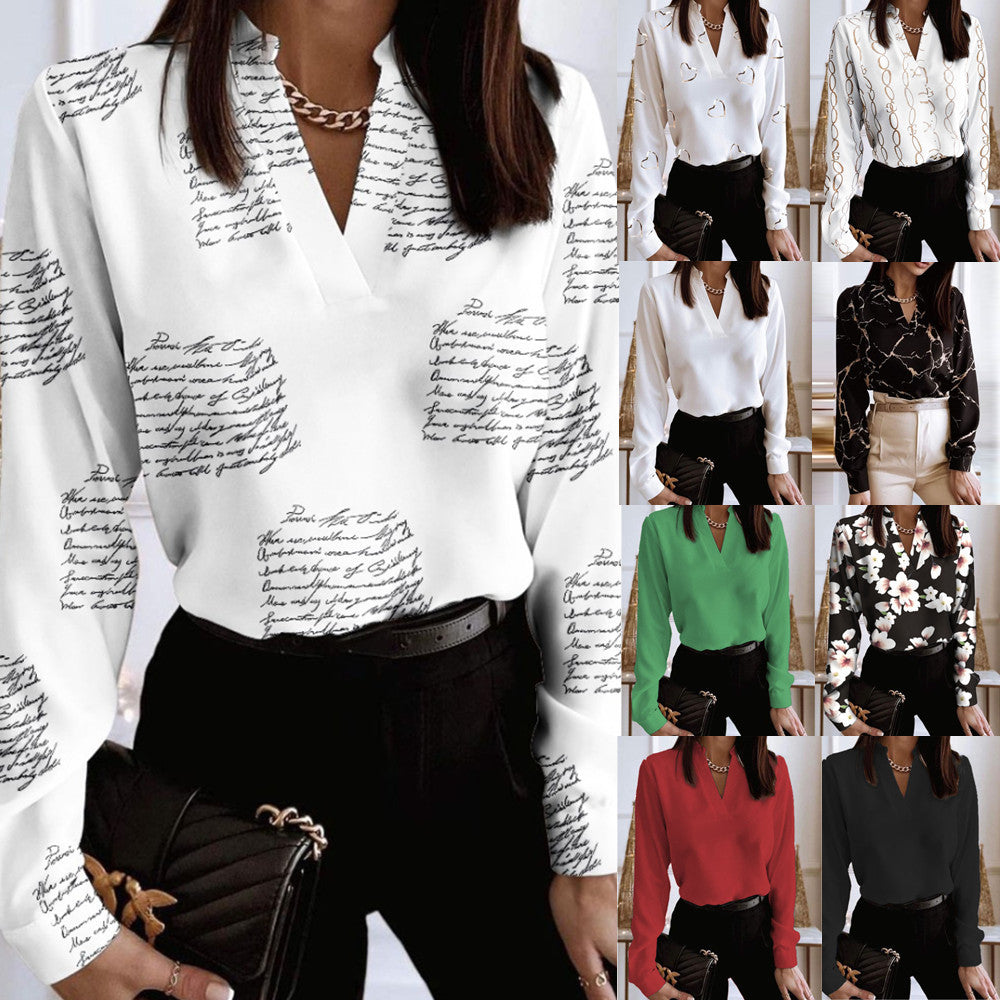 Printed V-Neck Long Sleeve Shirt by Elizabeth Ainsley