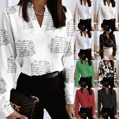 Printed V-Neck Long Sleeve Shirt by Elizabeth Ainsley