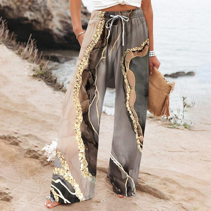 Pantalon large pour femme Amelie Morin à motif botanique bohème