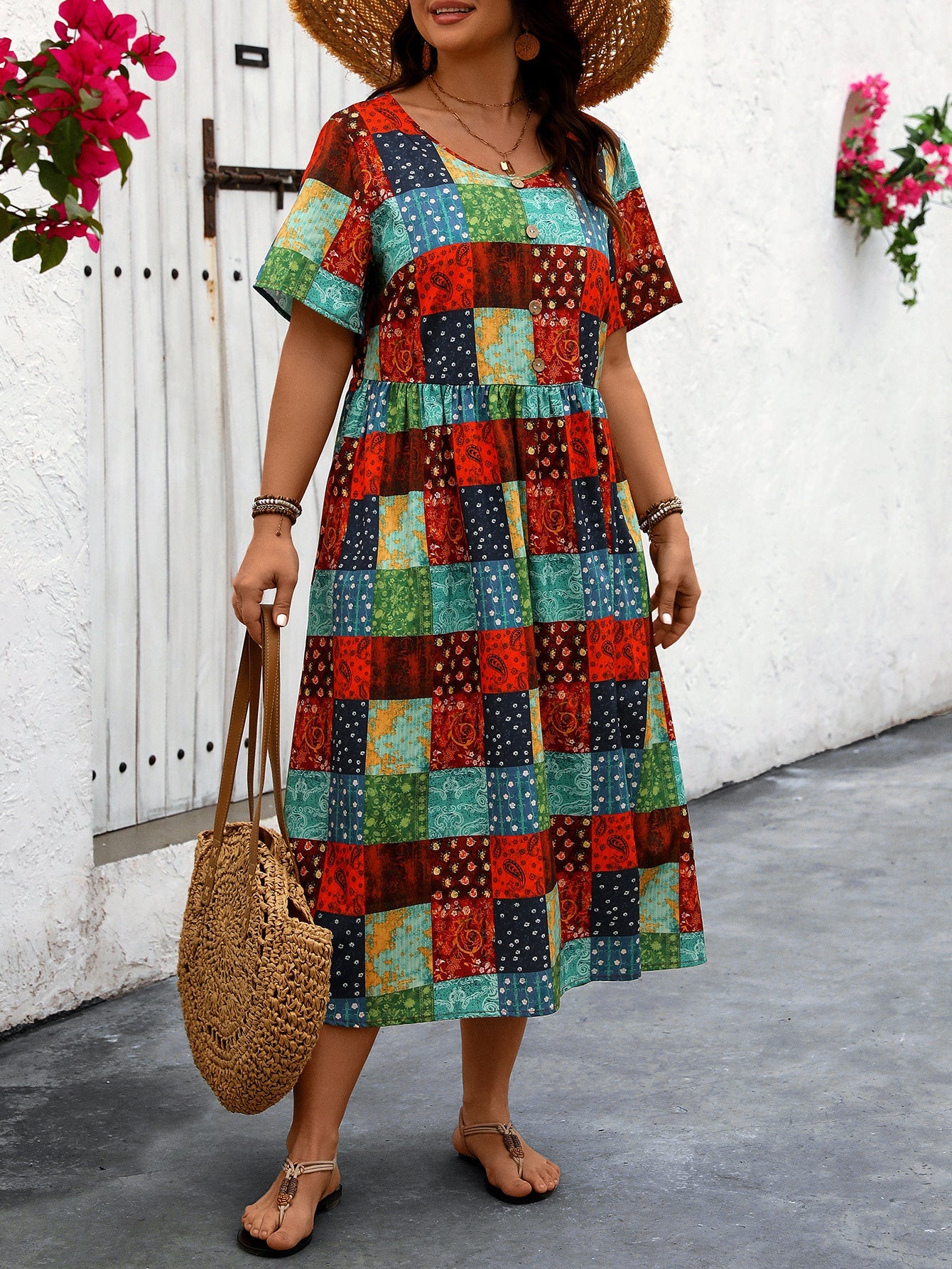 Robe longue d'été Amélie Morin à patchwork vibrant