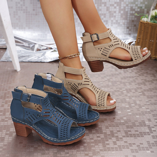 Chic Cutout Elizabeth Ainsley Chunky Heel Sandals