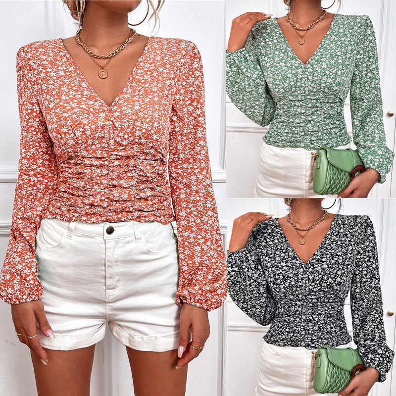 Chic Floral Long Sleeve V-Neck Top by Elizabeth Ainsley