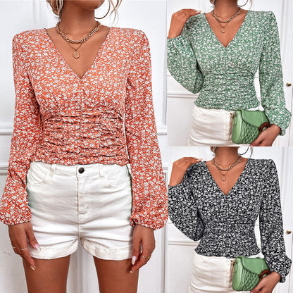 Chic Floral Long Sleeve V-Neck Top by Elizabeth Ainsley